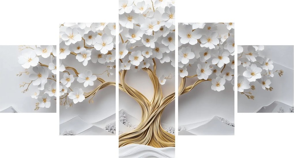 Obraz – Eleganckie drzewo życia 3D pełne kwiatów (125x70 cm)