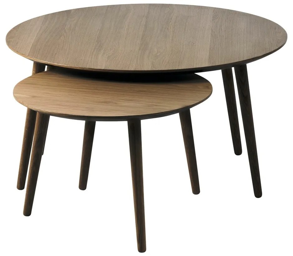 Brązowe okrągłe stoliki w dekorze dębu zestaw 2 szt. ø 88 cm Adda – Unique Furniture