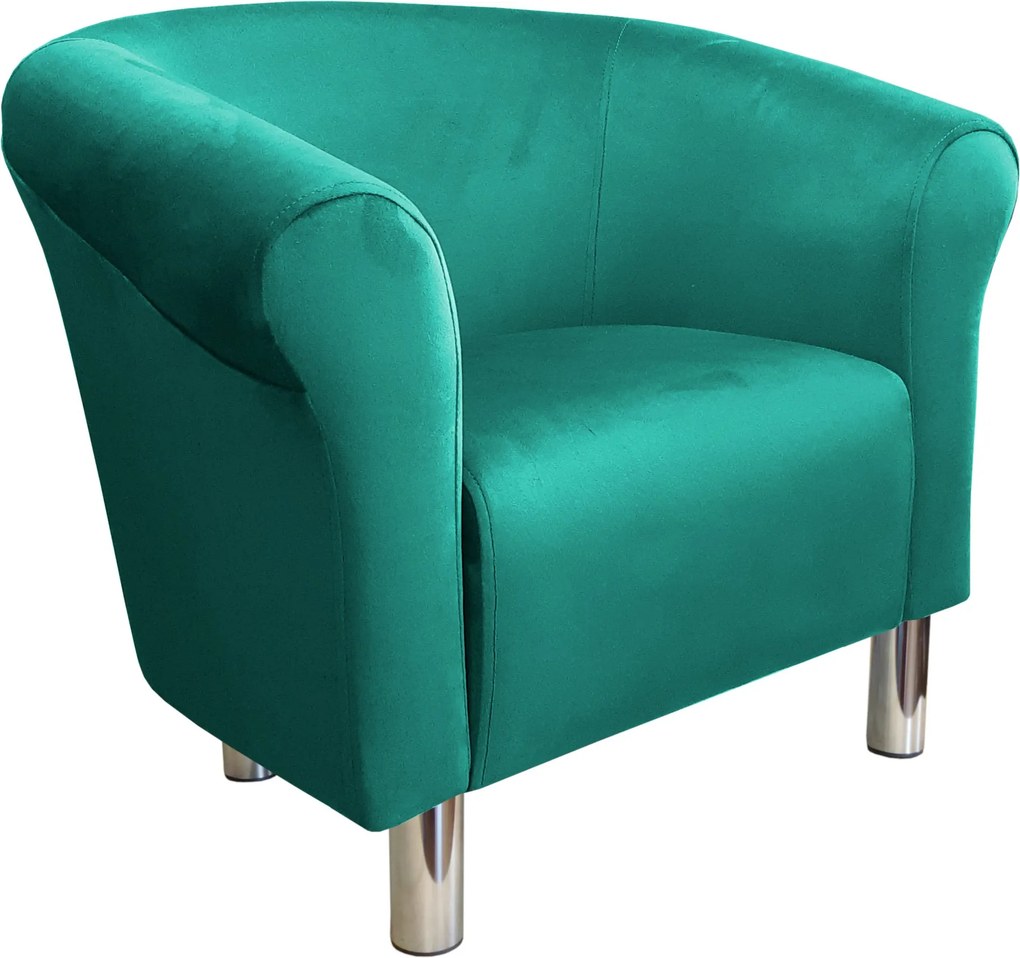 Fotel Milo tkanina Welur wygodny fotel tapicerowany do salonu i sypialni : Kolor nogi - Chrom, Kolor tkaniny - VELVET - MG20, Wysokość nogi - 15 cm