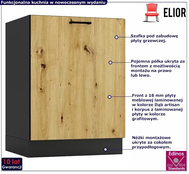 Szafka na płytę indukcyjną grafit + dąb artisan - Coleo 6X
