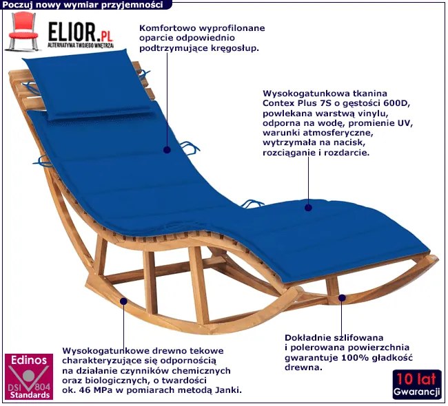 Drewniany niebieski leżak ogrodowy na biegunach Z2-H29