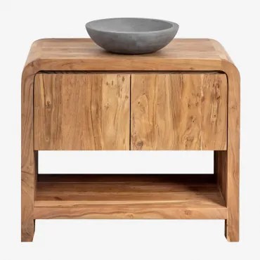 Zestaw Mebli Łazienkowych Z Drewna Vacry Akacja Brąz & Okrągły Szary Cement Ø40 Cm Tarsis & Bezlusterkowiec & Bez Kranu & ↔︎ 90 - Sklum