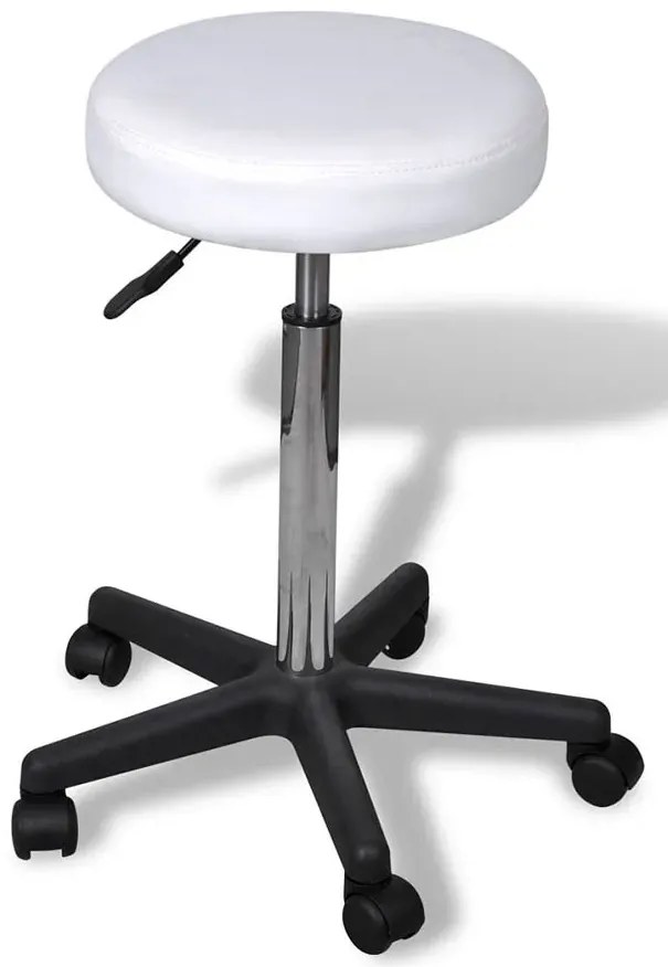 Biały okrągły regulowany taboret obrotowy na kółkach B4-M70