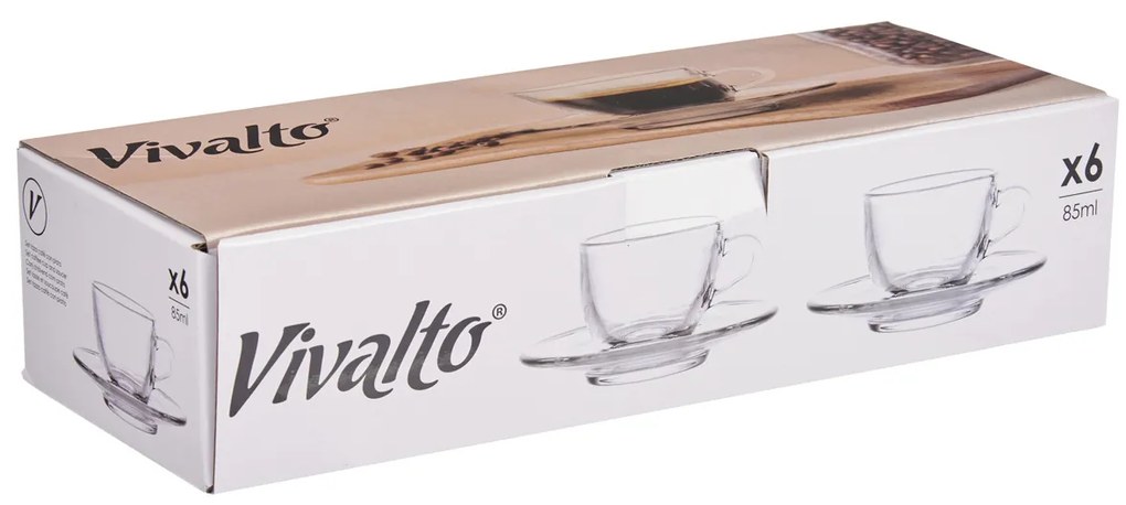Szklane filiżanki do espresso ze spodkami, 6 sztuk, 85 ml