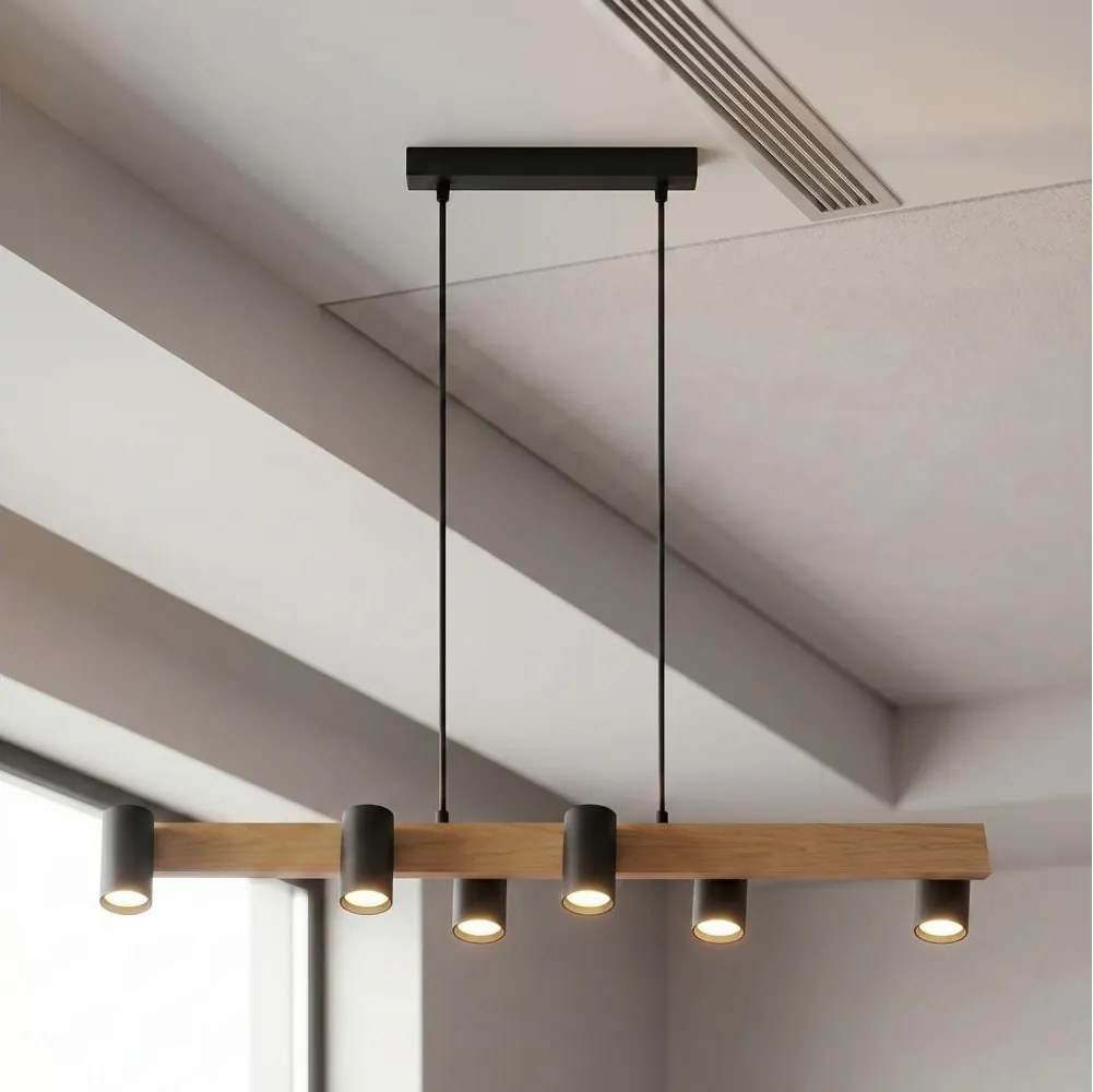 Brilagi - Lampa wisząca na linkach SELE 6xGU10/30W/230V czarna/dekor dębu