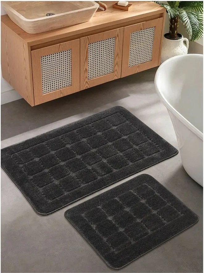 Antracytowe dywaniki łazienkowe zestaw 2 szt. 50x80 cm Kareli – Foutastic