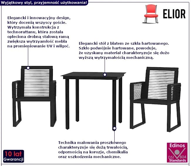 Czarny zestaw mebli ogrodowych ze szklanym stołem - Exea