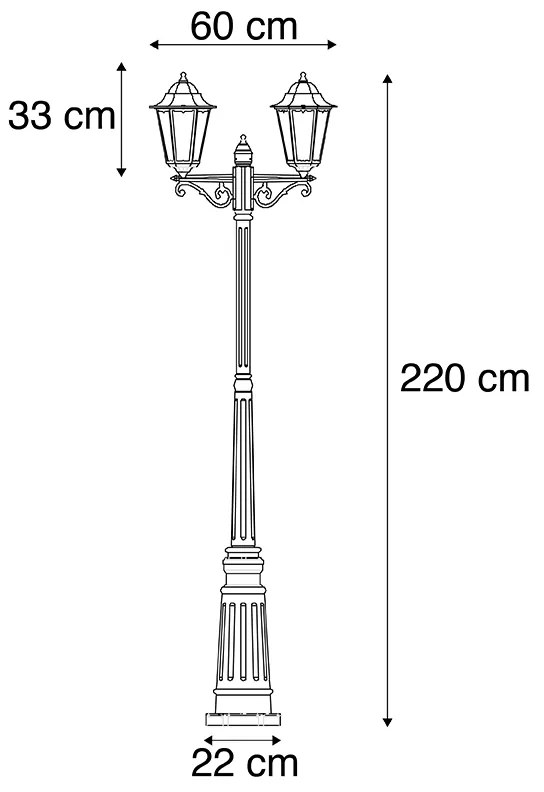 Zewnetrzna Latarnia zewnętrzna czarna 220 cm 2-punktowa IP44 - Hawana klasyczny/Antyczny Oswietlenie zewnetrzne