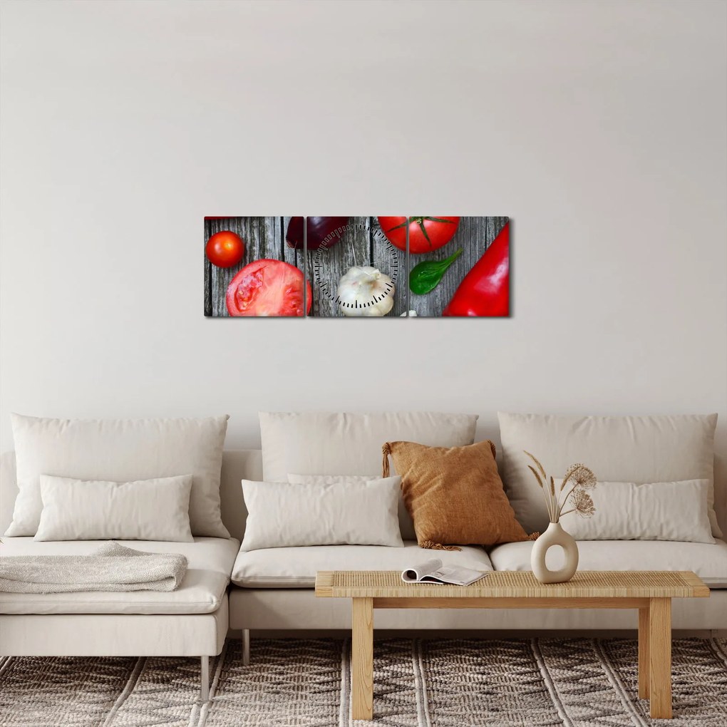 Obraz warzyw (z zegarem) (90x30 cm)