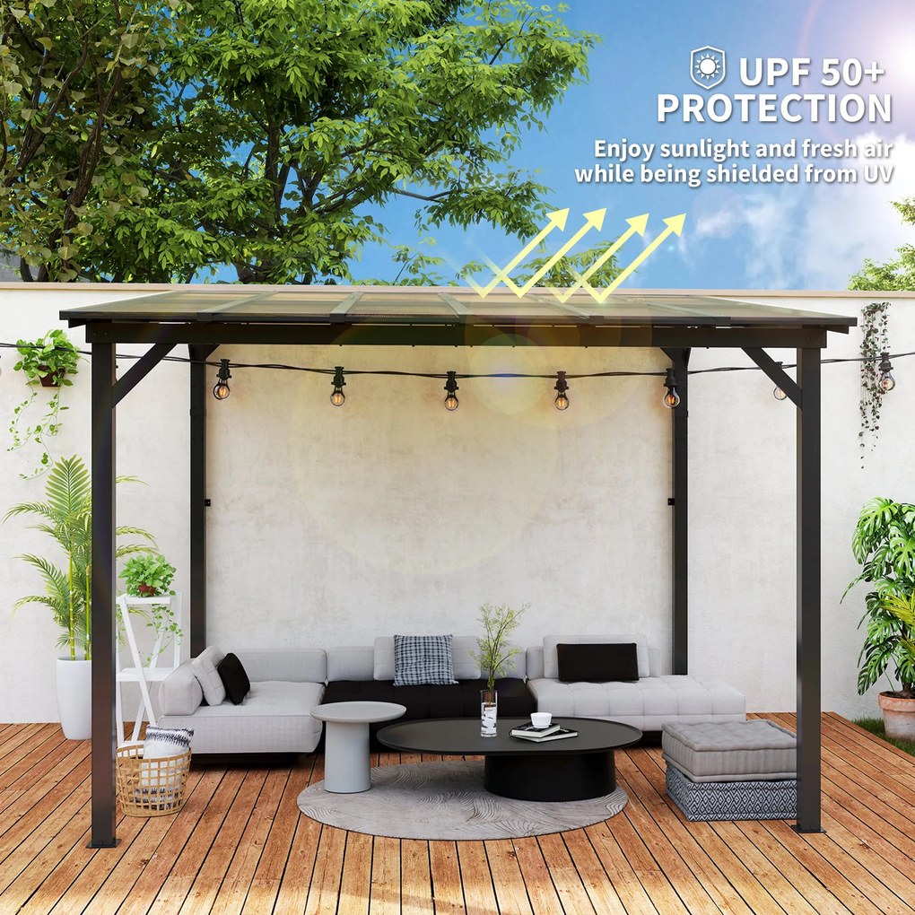 Outsunny Pergola Metalowa 3 x 3 m, Ogrodowa Pergola z Wodoodpornym Dachem, Wolnostojąca, Odporna na Wiatr, Z Ochroną UV, Ciemnoszara