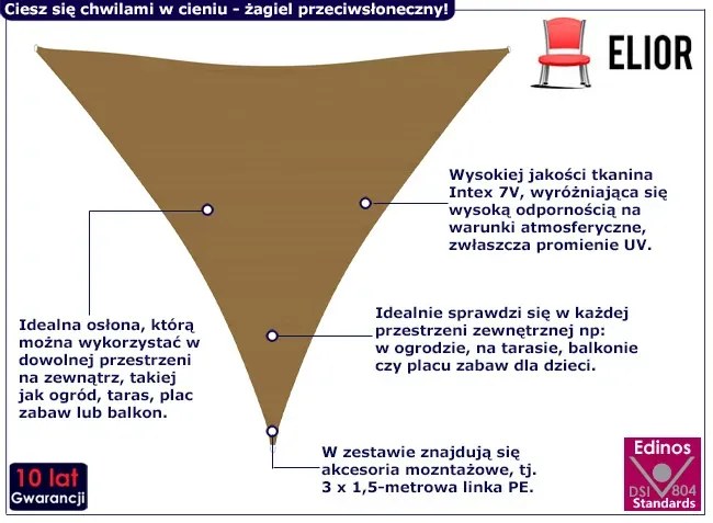 Trójkątny żagiel zacieniający do ogrodu taupe - Satus