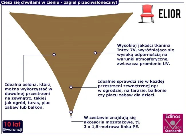 Trójkątny żagiel zacieniający do ogrodu taupe X S2-B65