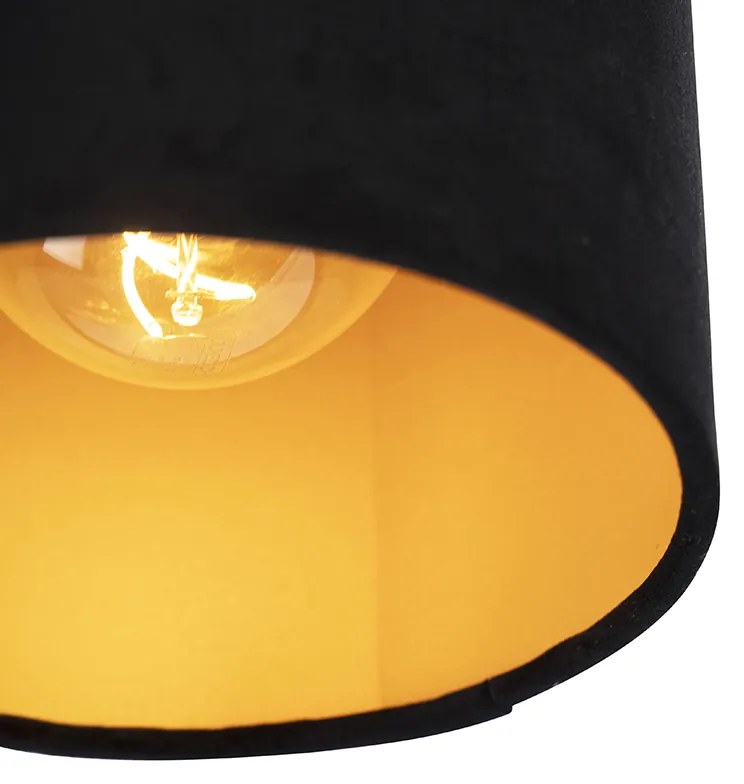 Lampa sufitowa z czarnym i złotym abażurem z aksamitu 20 cm - Combi Black klasyczny/Antyczny Oswietlenie wewnetrzne