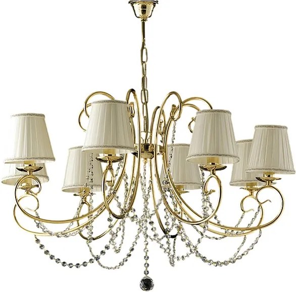 Żyrandol Magda 8-punktowy z żelaza w kolorze złotym z kloszami 118 Ø78 BL146-8-OR-PAR