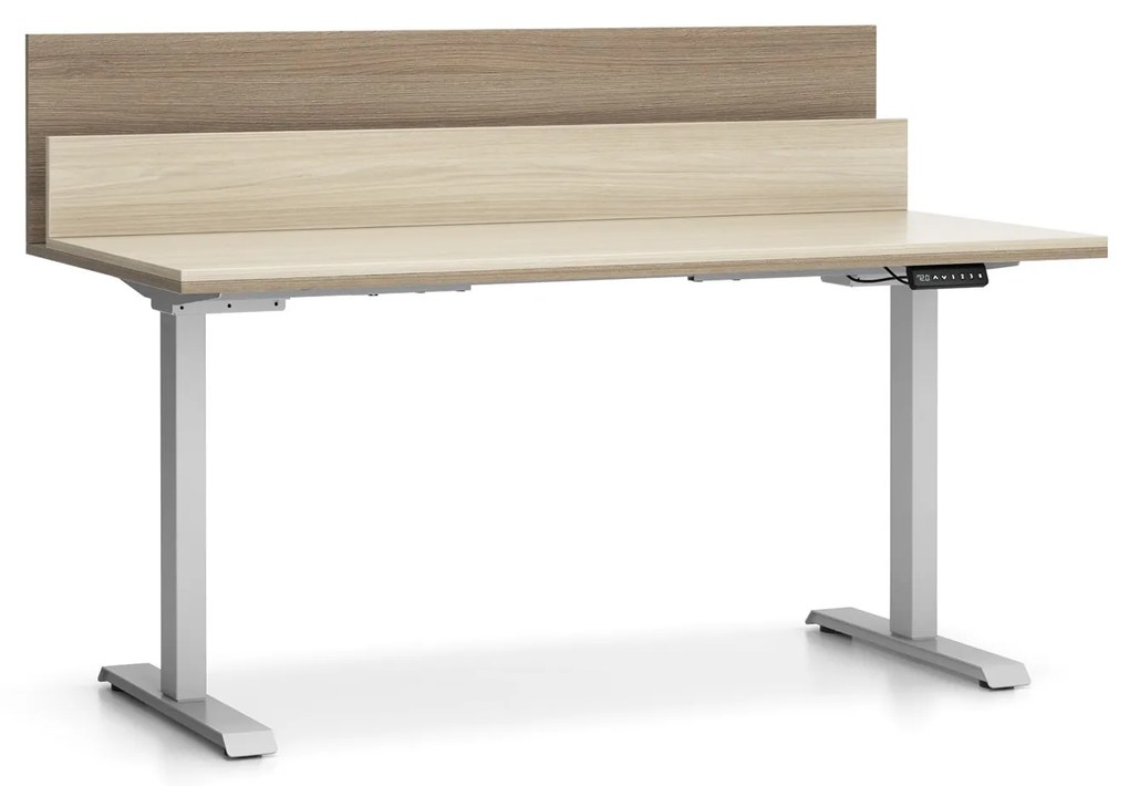 Biurko z regulacją wysokości SINGLE LAYERS, 160x80 cm, 2 silniki, z przegrodami, dąb naturalny/dąb bejcowany