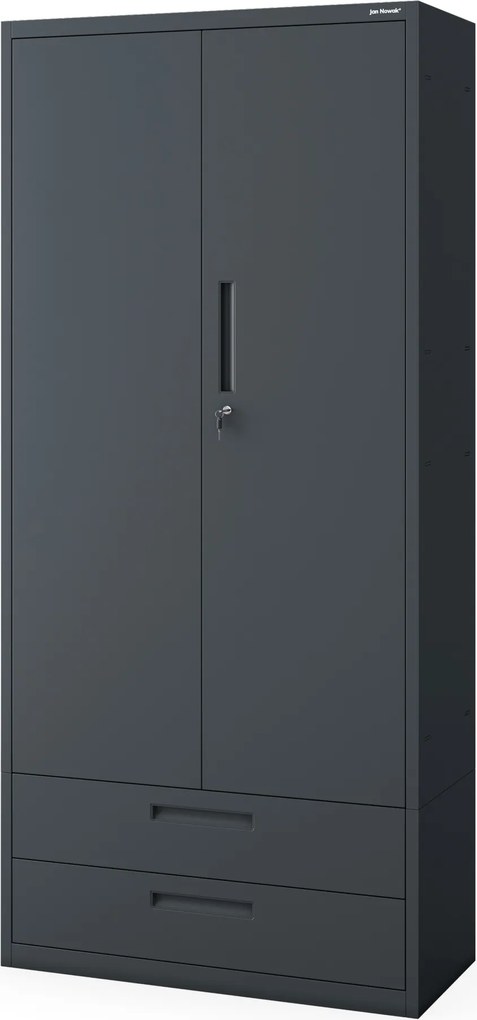 Szafa modułowa metalowa wielofunkcyjna z dwiema szufladami antracytowa MEGAN 1950 x 900 x 400 mm