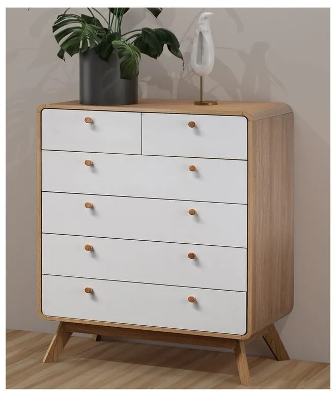 Biało-naturalna wysoka komoda w dekorze dębu 81x104 cm Caitlin – Støraa