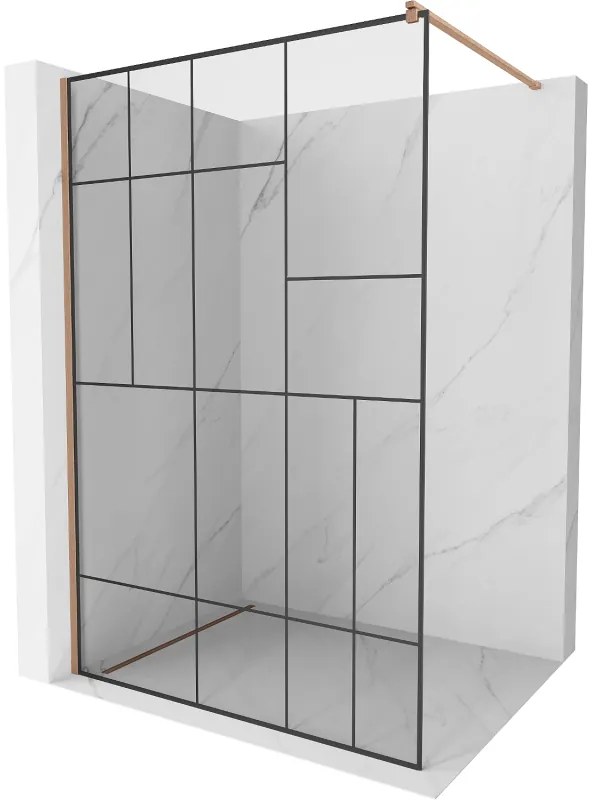 Mexen Kioto ścianka prysznicowa Walk-in 130 x 200 cm, czarny wzór 8 mm, miedź szczotkowana - 800-130-101-65-78