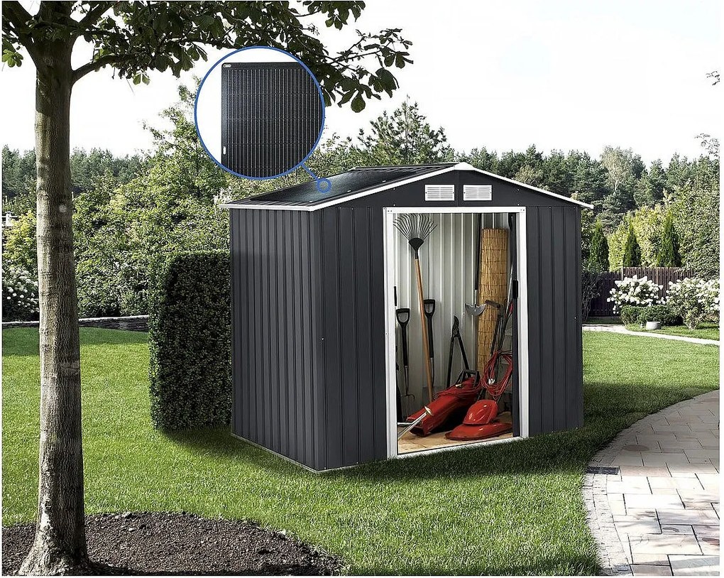 Metalowa szopa ogrodowa - "Vegas" - 5,29 m² z panelami słonecznymi - Szary