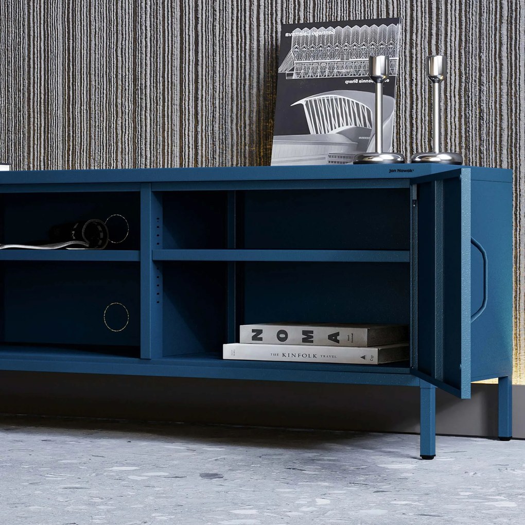 Szafka RTV metalowa szeroka XL na nóżkach granatowa, 1700x400x500 mm: ROSARIA