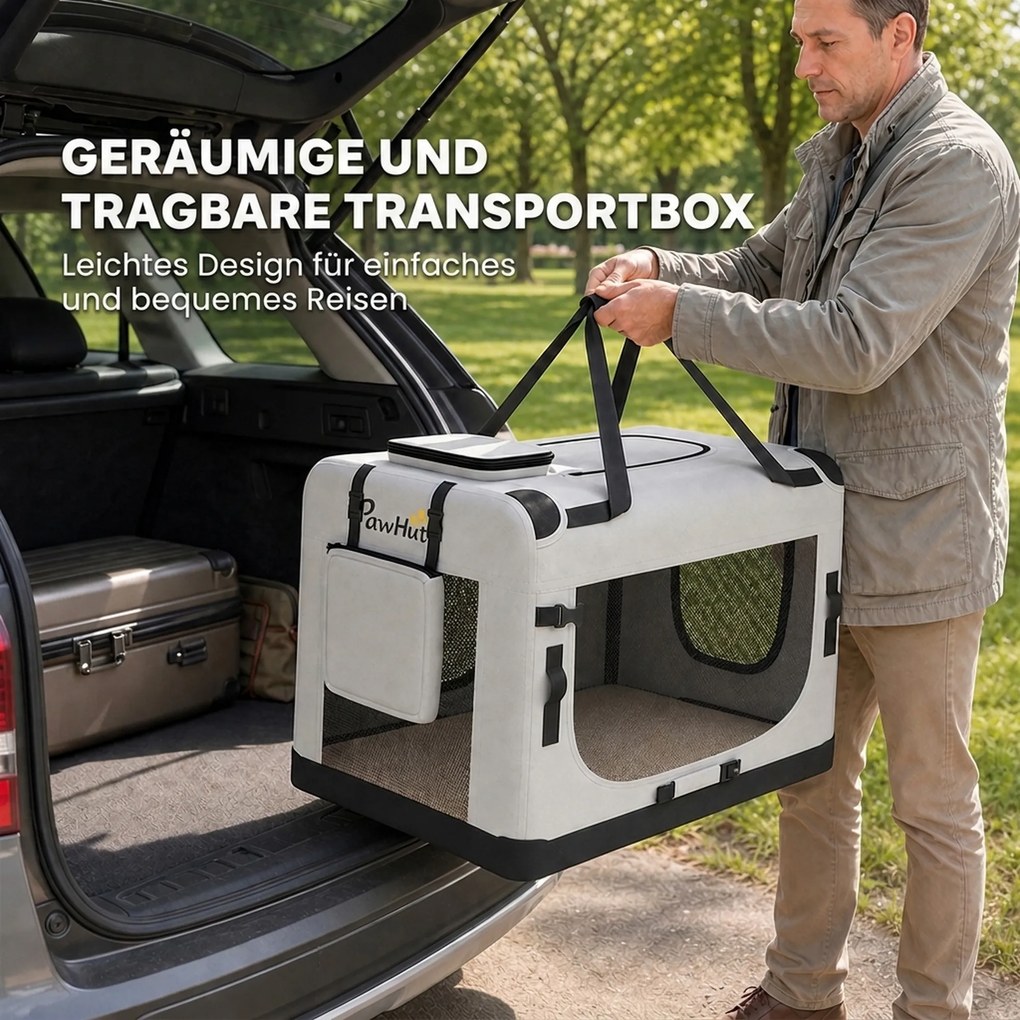 PawHut Torba transportowa dla zwierząt, miękka torba dla psa z paskiem bezpieczeństwa, poduszką i miską, jasnoszary | Aosom PL