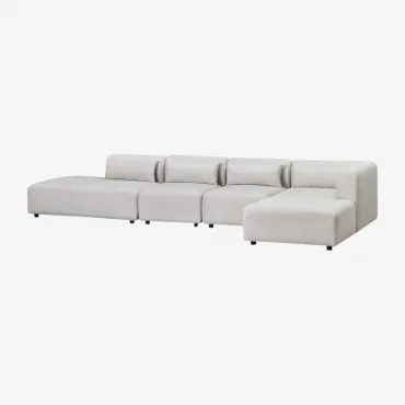 Narożna Sofa Modułowa Fogler 4-częściowa Z Leżanką Po Lewej Stronie I Pufem Tkaniny Jasnoszary - Sklum