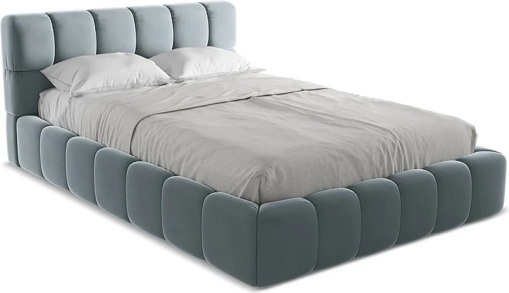 Łóżko 160 x 228 - z weluru - jasny niebieski - NALU