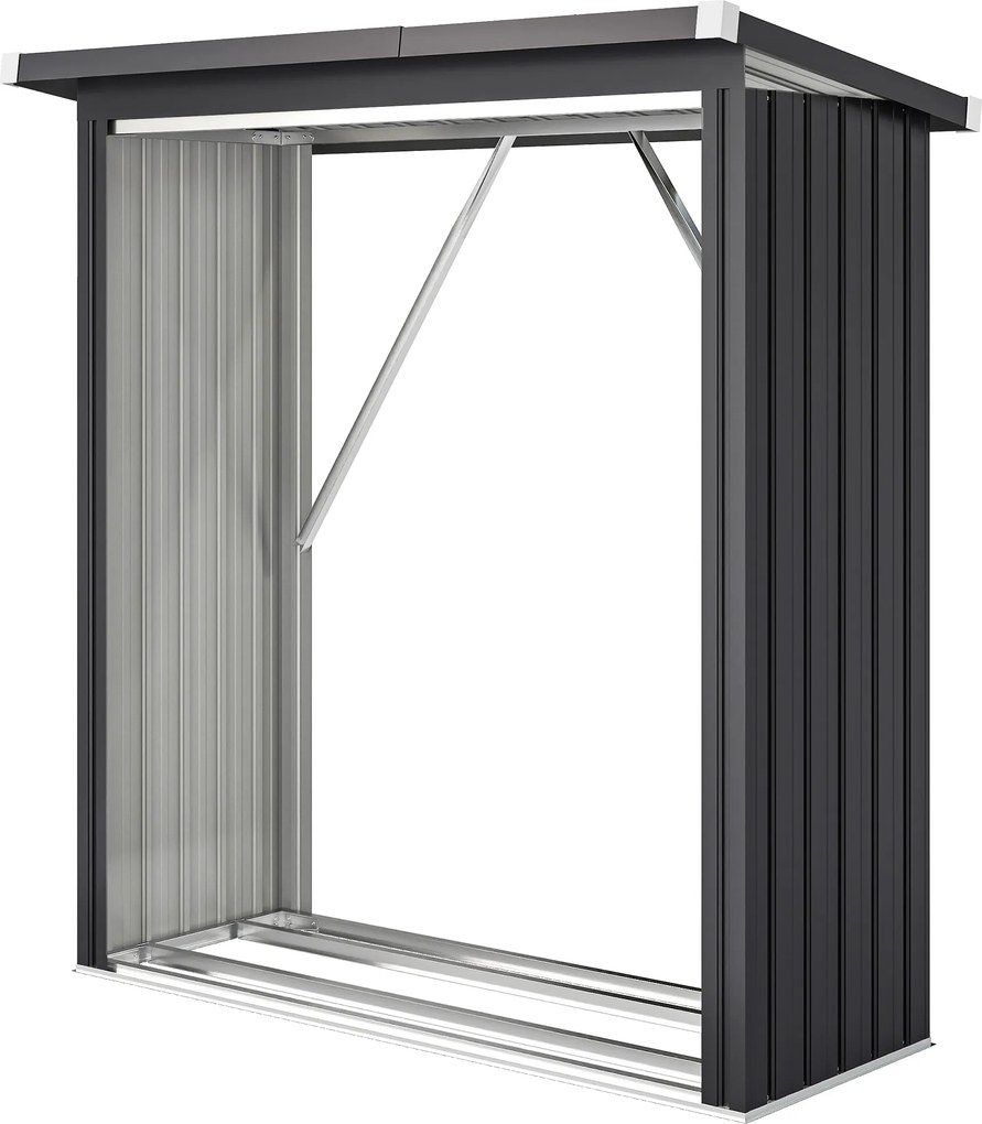 Schowek na drewno opałowe Outsunny — stalowy, podwyższone dno, dach jednospadowy, 150×66,5×150 cm, ciemnoszary