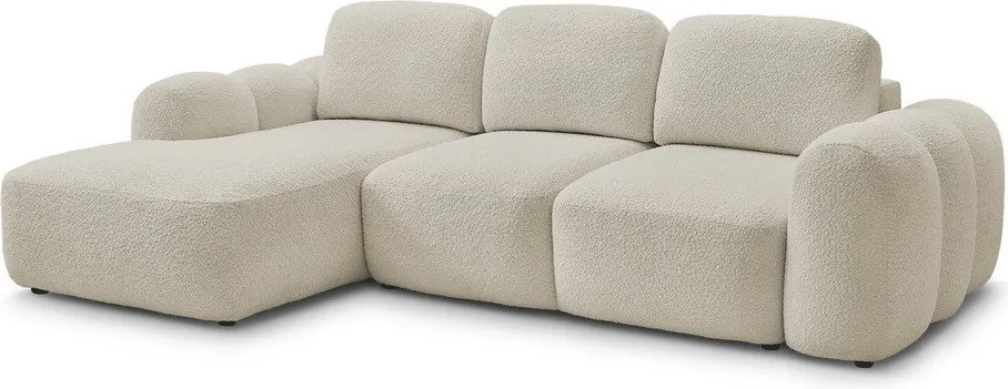 Beżowy rozkładany/ze schowkiem narożnik z materiału bouclé (lewostronny/z szezlongiem) Montaigne – Bobochic Paris