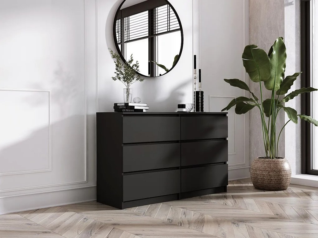 Komoda z 6 szufladami: czarna matowa, 138 x 39 x 79 cm