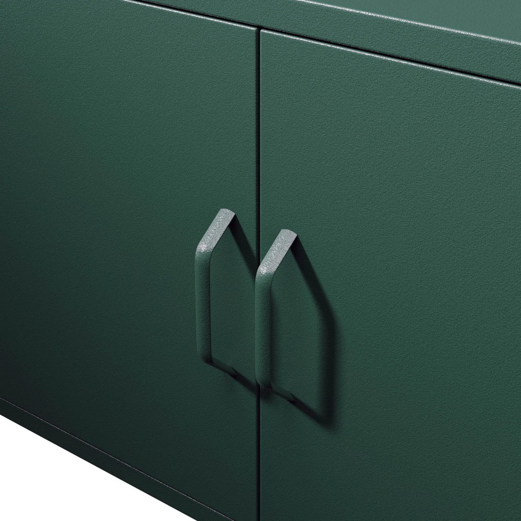 Szafka RTV metalowa na nóżkach butelkowa zieleń, 1150x595x400 mm: ROSA Modern