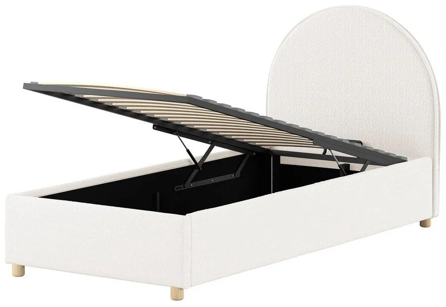 Białe tapicerowane łóżko jednoosobowe ze schowkiem i stelażem 90x200 cm Moon – Vipack