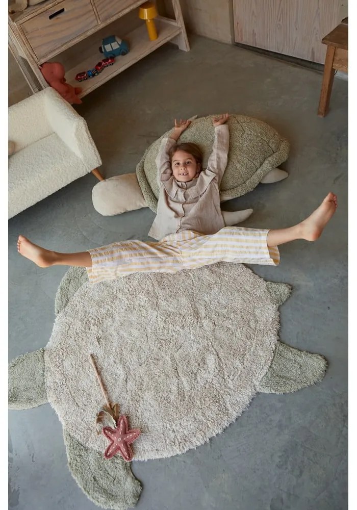 Beżowy bawełniany dywan dziecięcy tkany ręcznie odpowiedni do prania 110x130 cm Sea Turtle – Lorena Canals
