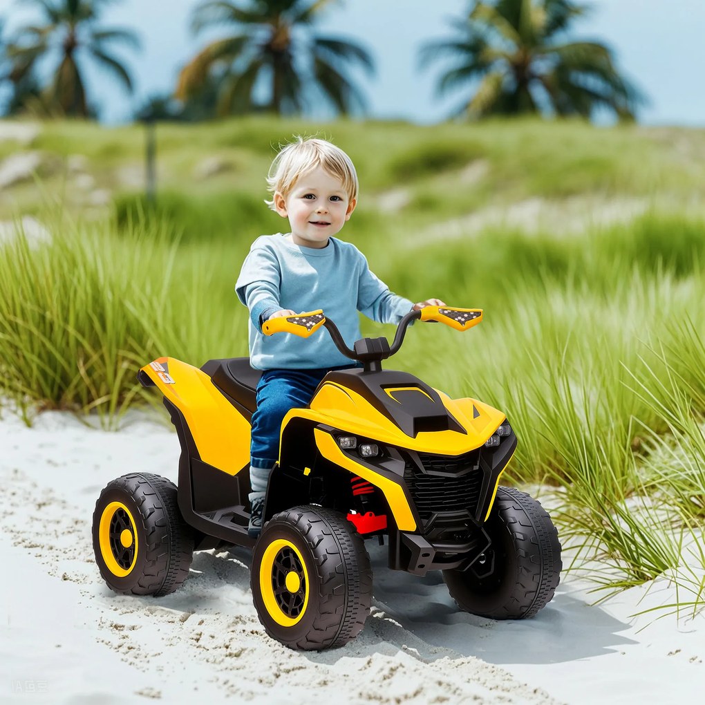 AIYAPLAY Dziecięcy Elektryczny Quad, 3-6 km/h, Reflektory LED, Muzyka, USB, dla Dzieci 3-8 Lat, Żółty