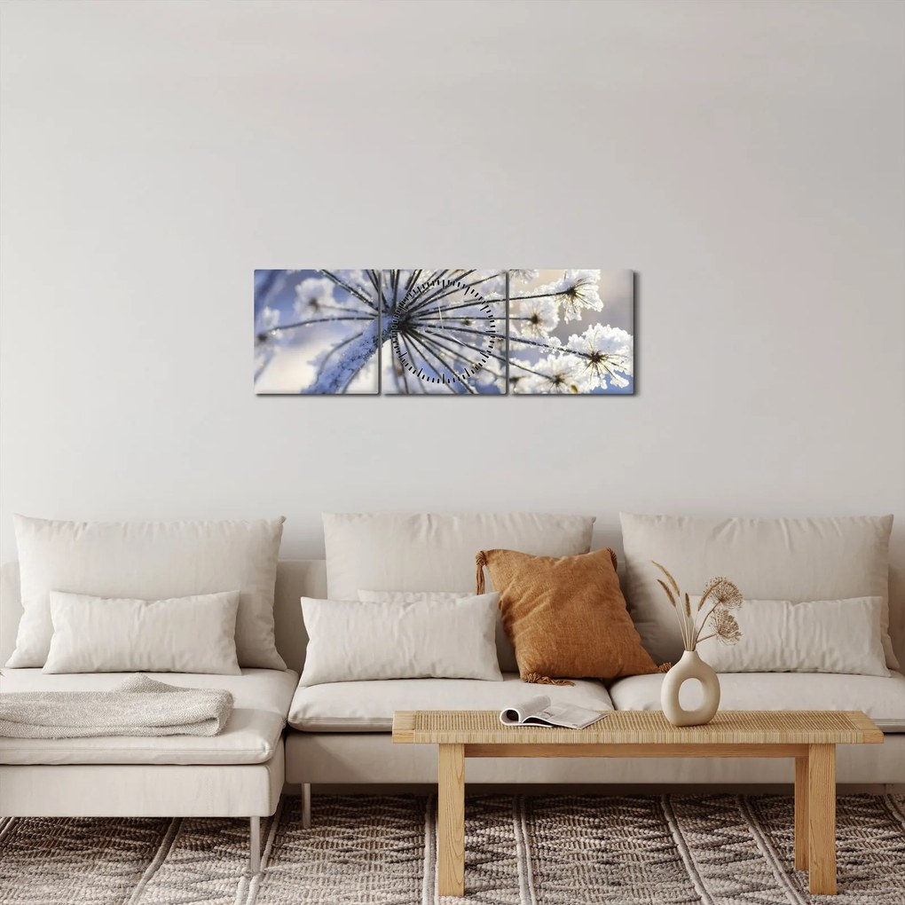 Obraz - Zamarznięty kwiat (z zegarem) (90x30 cm)