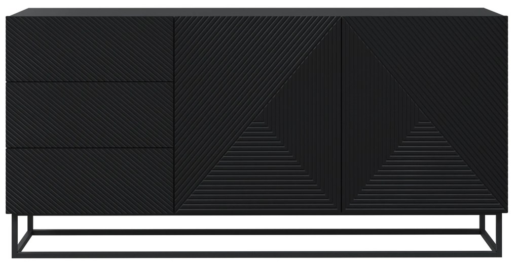 Komoda Asha 167 cm dwudrzwiowa z szufladami - czarny mat / czarny stelaż