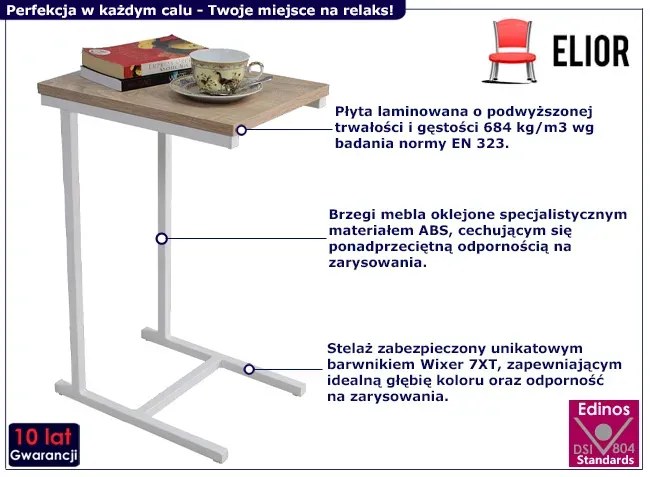 Stolik Boczny Nowoczesny Biały + Dąb Sonoma Biały Połysk