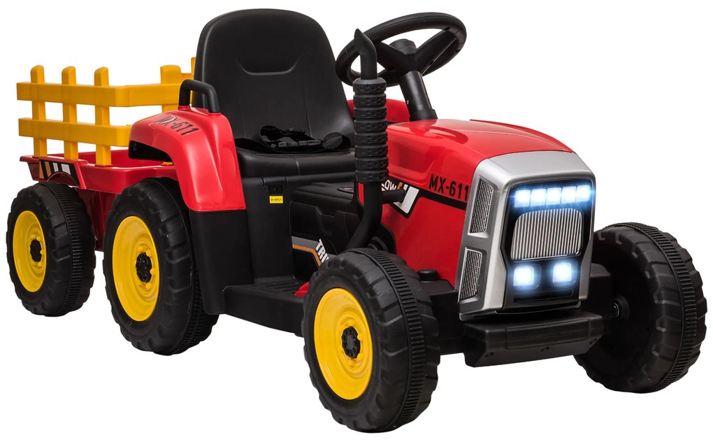 HOMCOM Traktor dla dzieci z przyczepą Czerwony pojazd dla maluchów 1365x50x525 cm Zabawa na świeżym powietrzu | Aosom PL