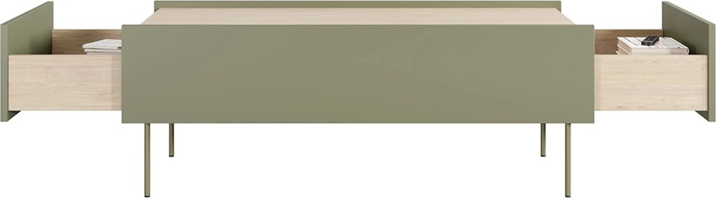 Stolik kawowy Desin 120 cm z szufladami - oliwka / dąb nagano