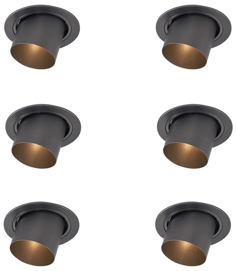 Set van 6 moderne inbouwspots gunmetal GU10 50mm rond kantelbaar - Installa Nowoczesny Oswietlenie wewnetrzne