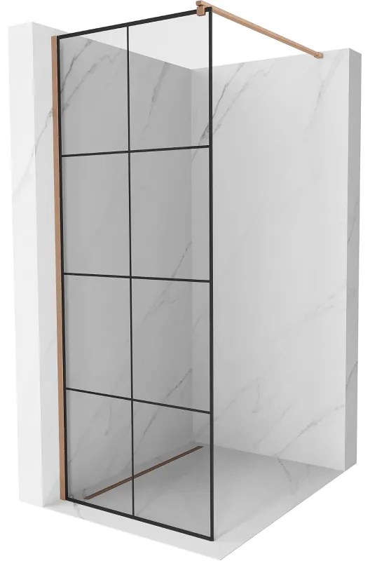 Mexen Kioto ścianka prysznicowa Walk-in 70 x 200 cm, czarny wzór 8 mm, miedź szczotkowana - 800-070-101-65-77