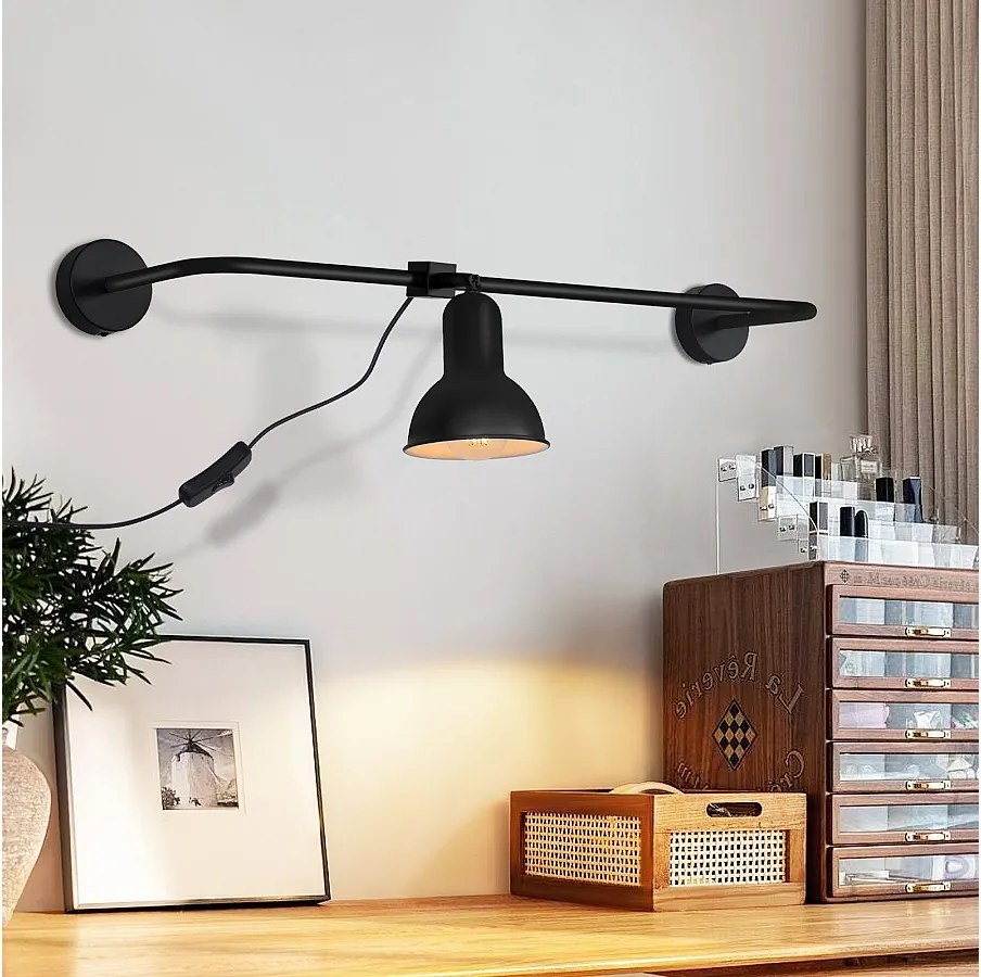 NETTLIFE czarna wewnętrzna lampa ścienna E27 vintage metalowa lampa do przedpokoju pośrednia obrotowa designerska lampa na klatkę schodową z