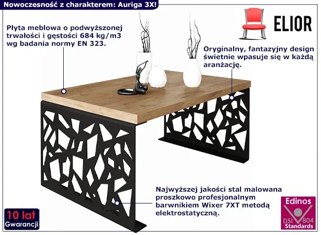 Prostokątna ława w stylu loft czarny + dąb lancelot - Auriga 3X