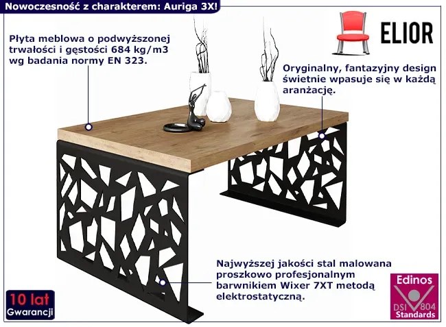 Prostokątna ława w stylu loft czarny + dąb lancelot - Ofelio 3X