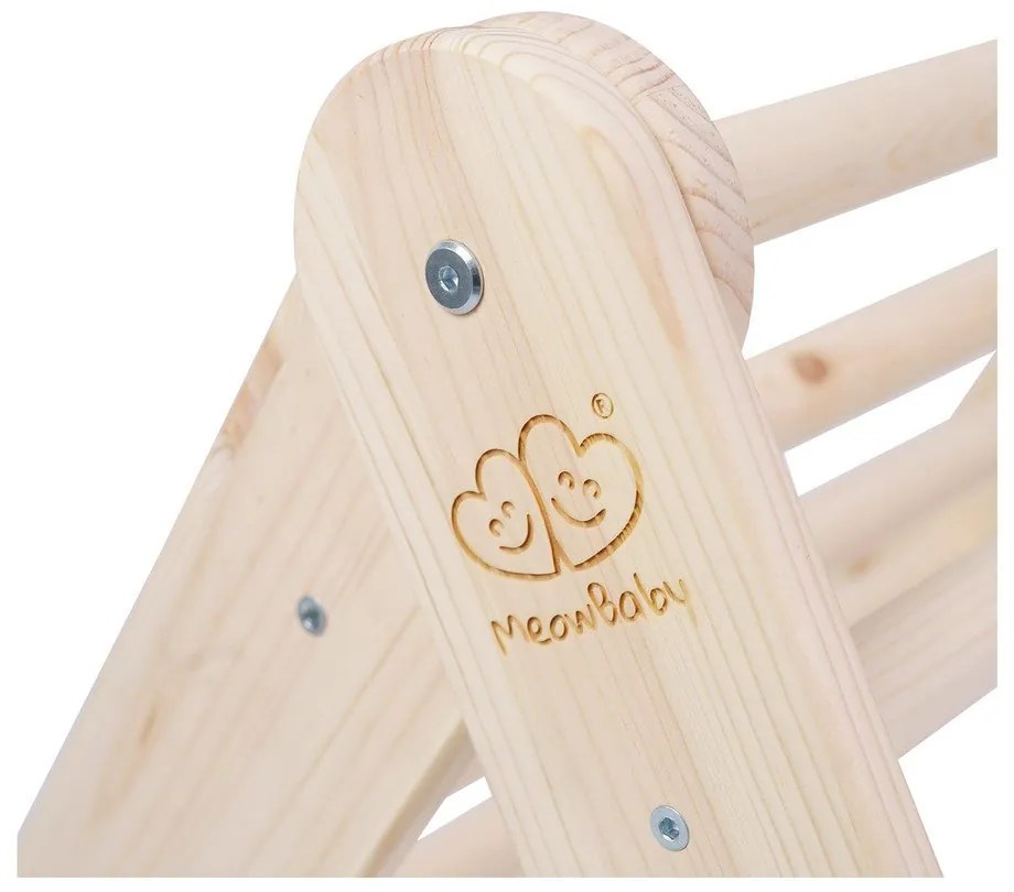 Jasnoniebiesko-naturalna drabinka pikler z litego drewna sosnowego 61x60x60 cm Montessori – Meowbaby