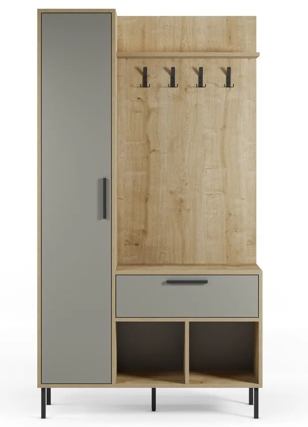 Zielono-naturalny zestaw do przedpokoju w dekorze dębu 108x195x35 cm Heidy – Marckeric