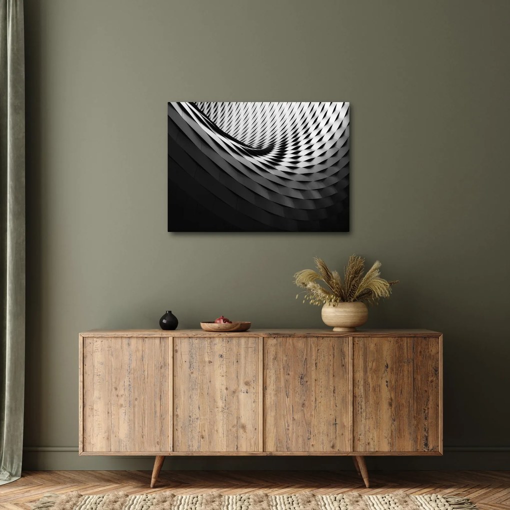 Abstrakcyjny obraz - czarno - biała spirala (70x50 cm)