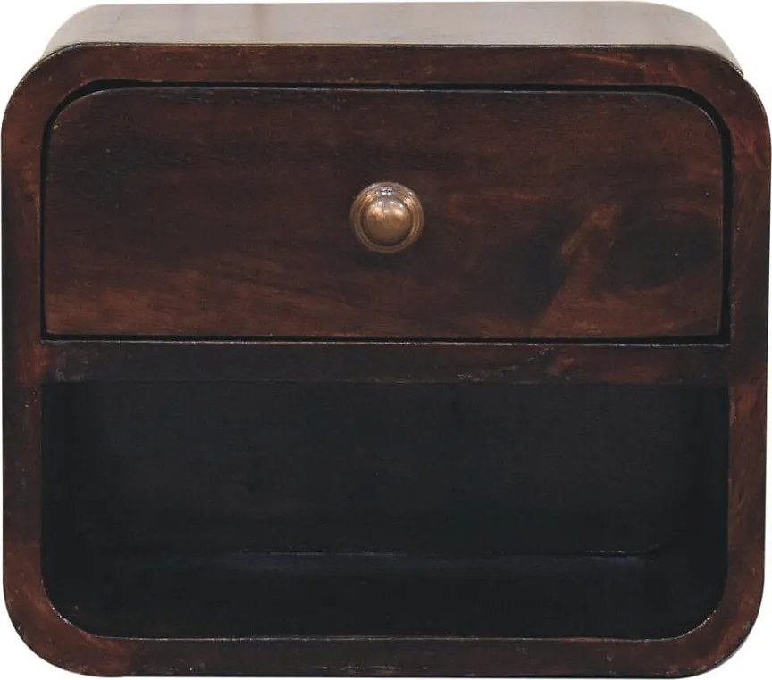 Artisan Furniture Lite drewno Mini Zaokrąglona Szafka Nocna na Ścianę w Odcieniu Kalifornijskiego Orzecha z Otwartą Półką