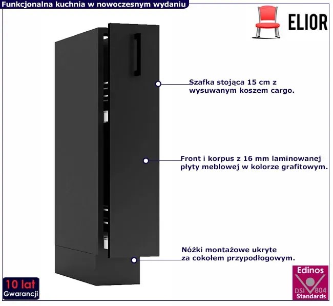 Szafka z koszem cargo 15 cm grafit R7-L52