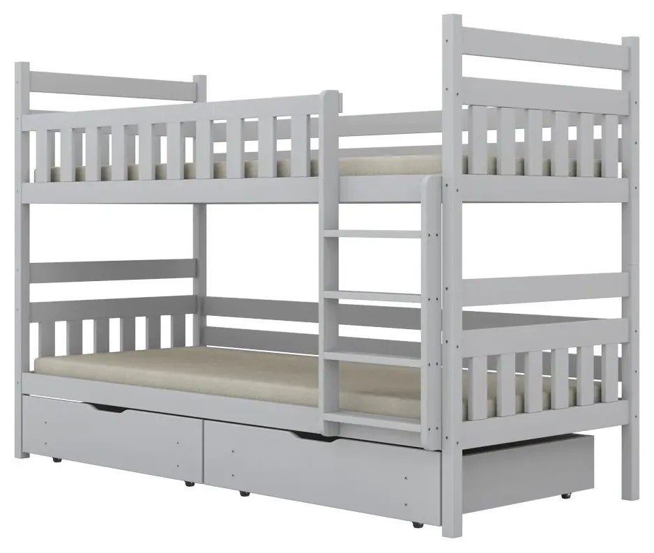 Łóżko piętrowe BARTEK 200x80 białe drewniane z szufladami KOCOT KIDS